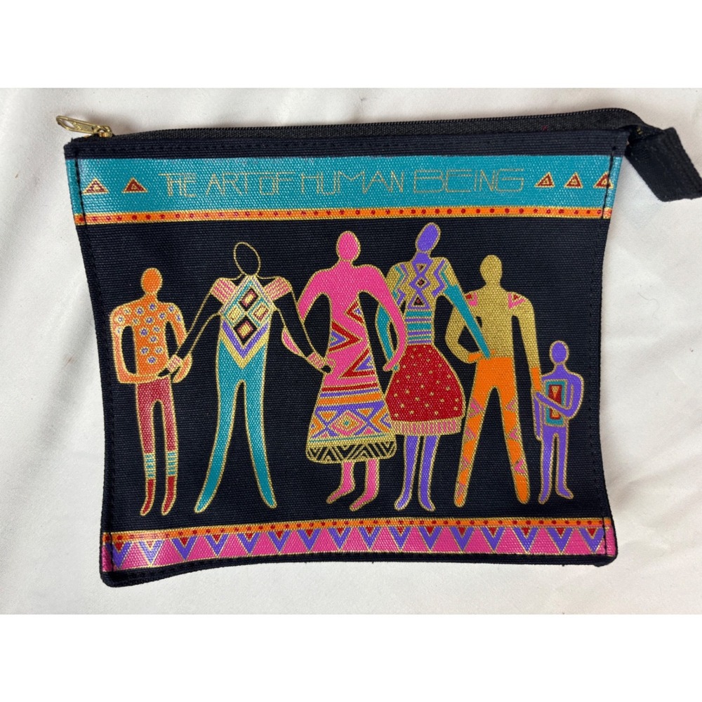 Laurel Burch The Art of Human Being Black Canvas Zipper Pouch Cosmetic Bag